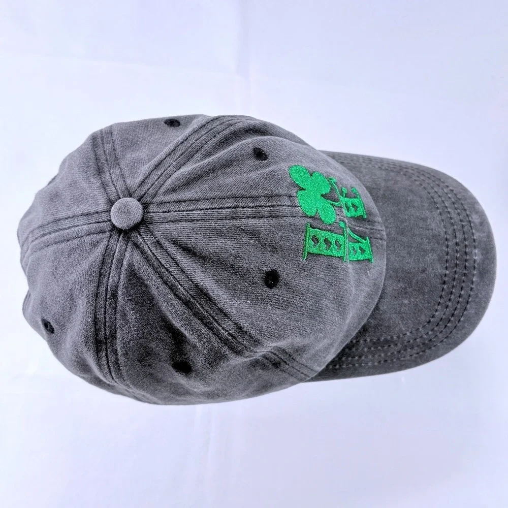 LOVE Shamrock Embroidered Washed Cotton Gray Baseball Cap Dad Hat